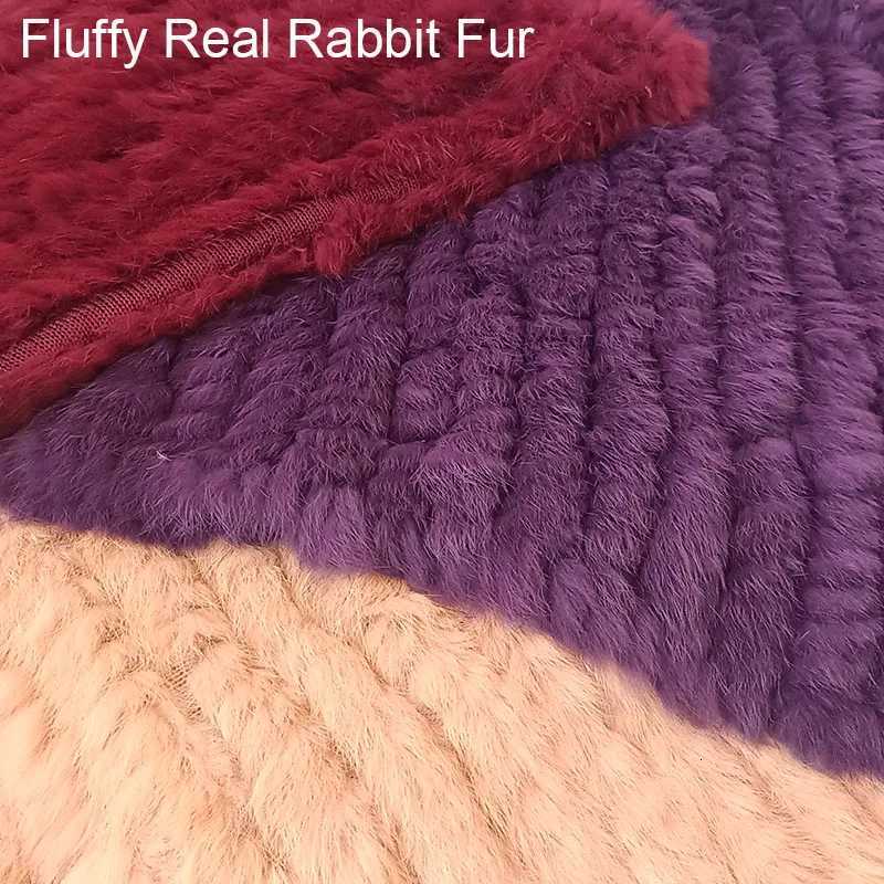 HSPL 2023 Spring Hot Sale Knitted Natural Fur Shawl Fashion Rabbit Fur Cape Shawl Genuine Rabbit Fur Women Black Fur Poncho W251021