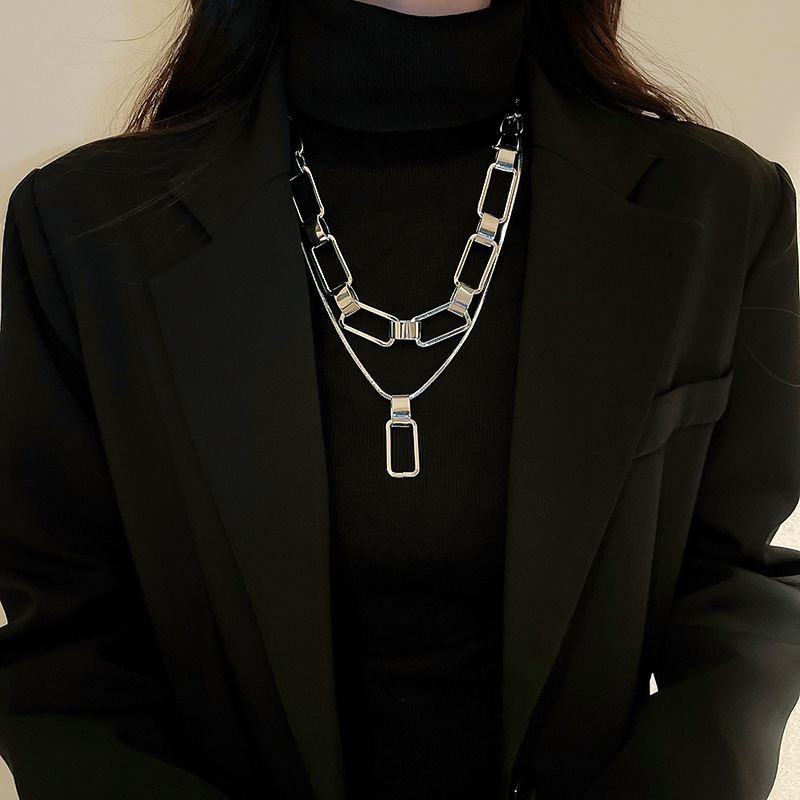 Metal Splicing Chain Necklace Set Minimalist Pendant Choker Punk Style Design Niche Jewelry - view 9
