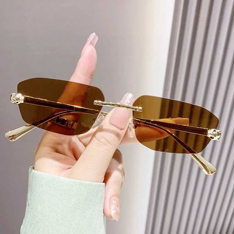 Cheetah Decorative Frameless Polygonal Sunglasses Retro Simple Womens Sunglasses Personality Gradient Color Mens Sunglasses J251114