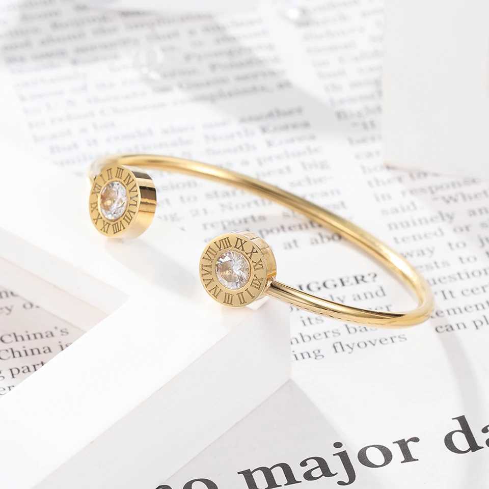 Adjustable Open Stainless Steel Bracelets Bangles 3 Color Cuff Bracelet For Women Roman Letters Crystal Jewelry Gift For Girls J251021