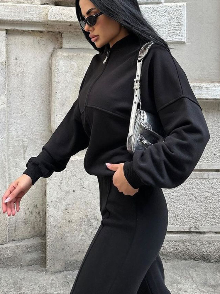 Women's Tracksuits Women Sweatsuit Set Vintage O-neck Zipper Bomber Jackets High Waist Loose Pants Suit Female 2025 winter Fashion Lady