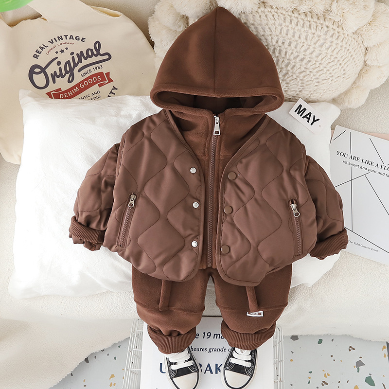 2025 New Boys Winter 3-Piece Set, Fleece-Lined Vest Outfit with Jacket & Pants, Warm Casual Outfit for Toddler Boys