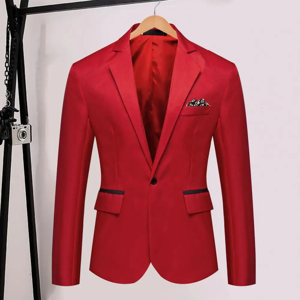 Men Formal Business Style Slim Fit Single Button Suit Jacket Solid Color Lapel Satin Groom Wedding Banquet Men Suit Coat 251021