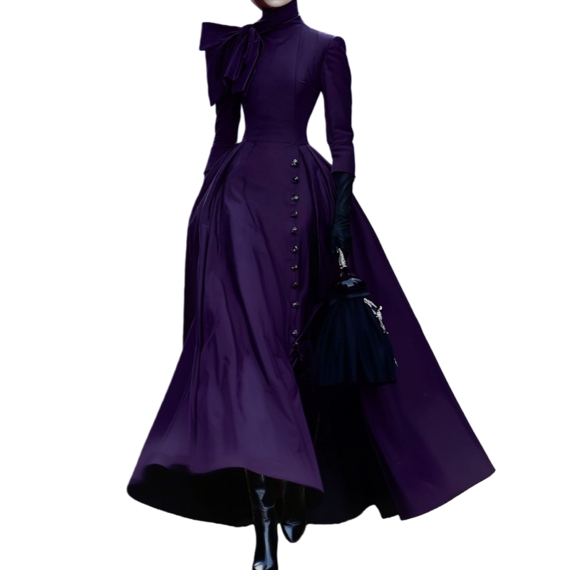 Elegant Long Purple Prom Dresses High Collar Side Slit A-line Satin Evening Gowns With Bottons Details 2025 Customized Party Wear