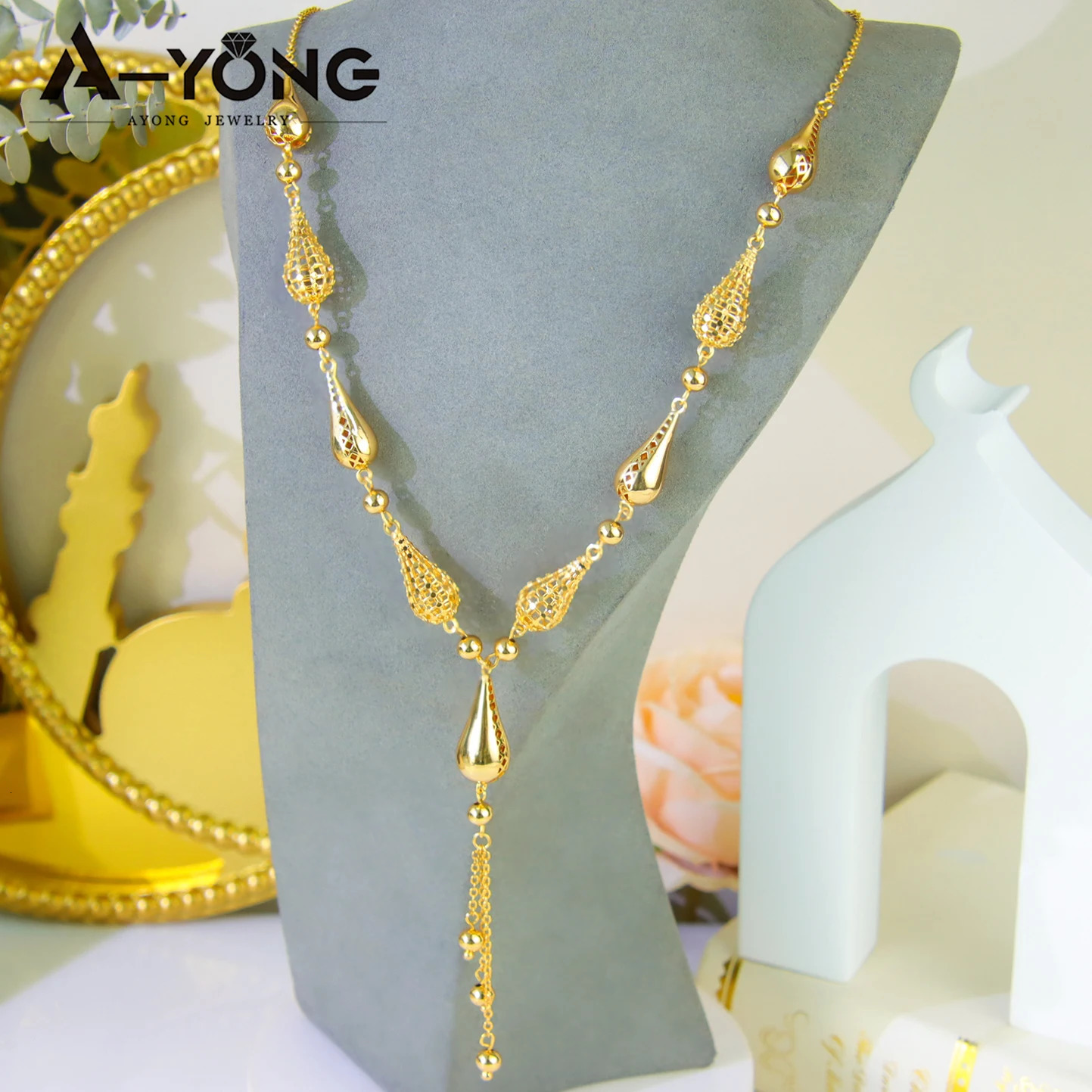 Middle Eastern Muslim Charm Necklace 21k Gold Plated Arabic Fashion Wedding Long Chains Algeria Women Wedding Party Jewelry 251015