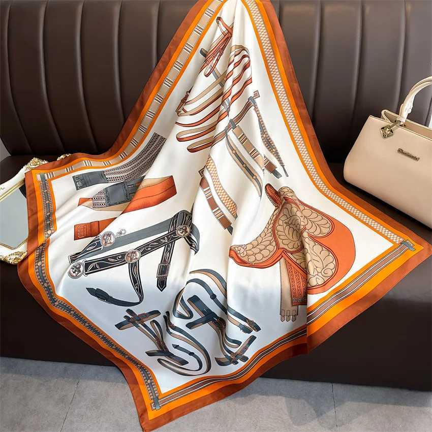 New 9090cm Fashion Square Scarves Wen Shawl Print Silk Satin Hijab Fa Bandana Luxury Brand Ladie Band Foard MuffrW251021