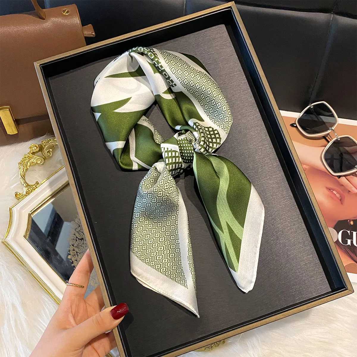 Luxury Silk Square Scarf Women Floral Print Soft Satin Hairband Neckerchief Hijab Female Headband Foulard Bag Kerchief W251021