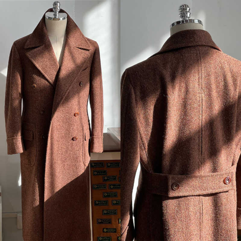 Fashion Men Long Coat Button Wool Blends Overcoat Double Breasted Winter Autumn Warm Men's Suits Customized High Quality