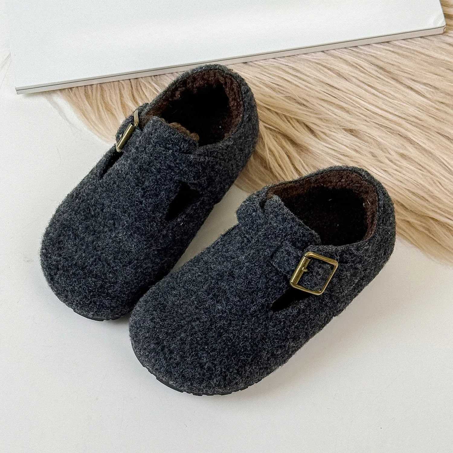Winter Children Boys Girls Warm Fur Flat Casual Shoe Kids Toddler Suede Plus Velvet Thickened Velvet Warm Cotton Shoes W251021