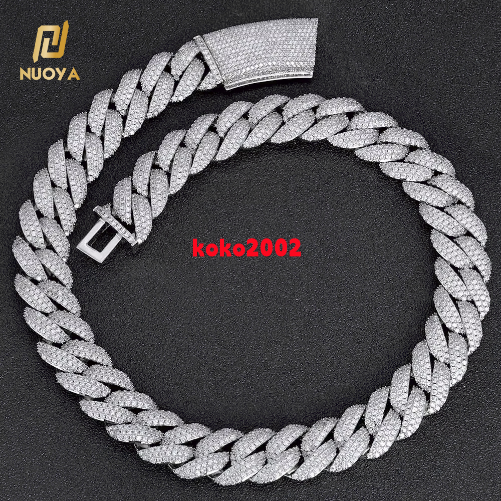 NUOYA 18mm Shiny 3 Row Diamond White Gold Cuban Chain Necklace for Women Full Diamond Iced Out Cuban Link Chain Hip Hop Jewelry