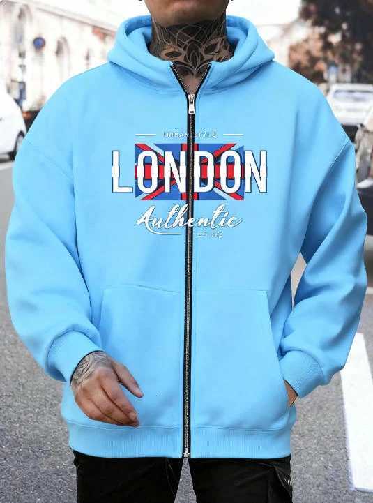 London 3D Printed Alphabet Mens Zipper Hoodie Daily Sports Commuter Top W251021