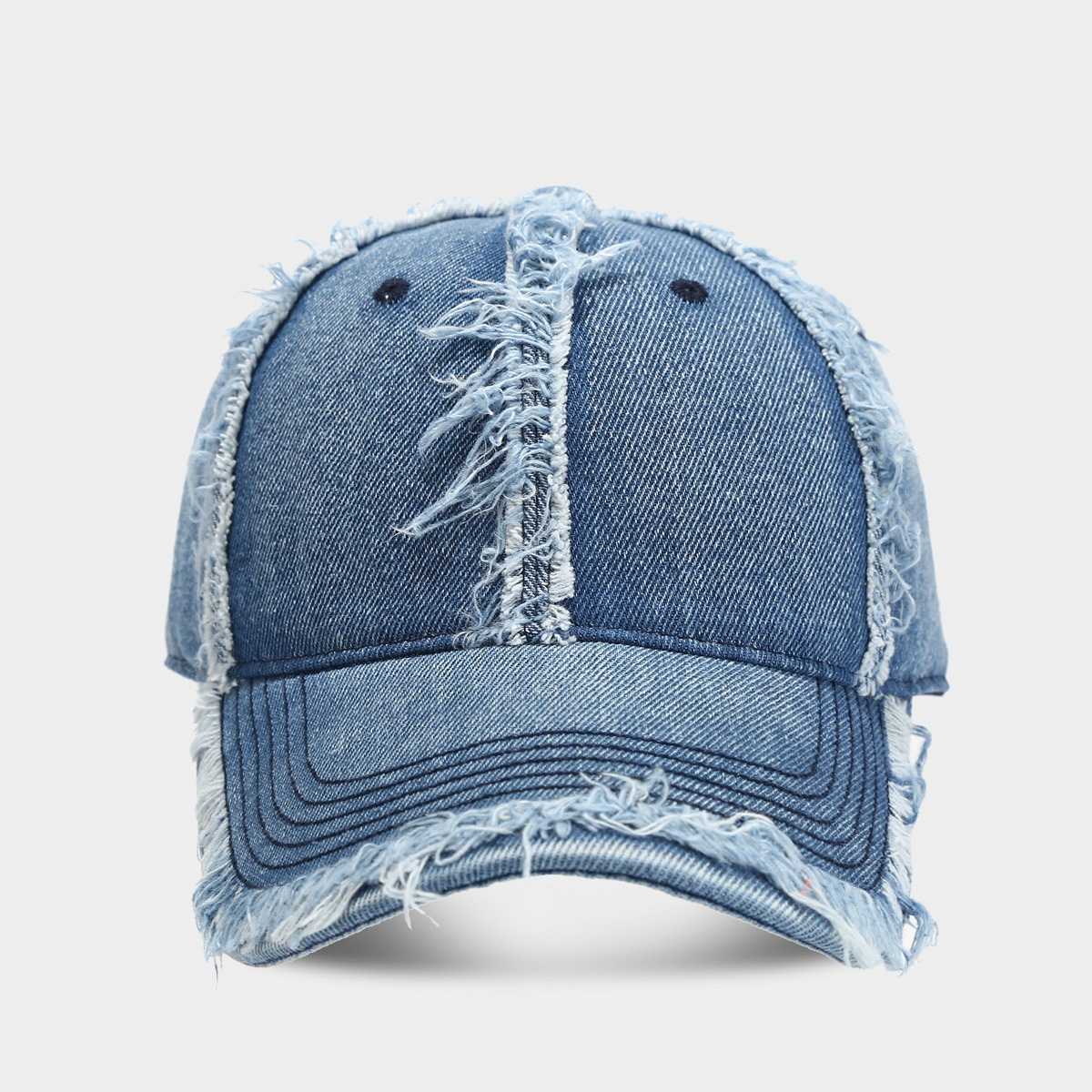 Denim Frayed Soft Top Baseball Cap for Women Slimming Vintage Fashion Duckbill Cap for Men Couple Sun Hat H251020