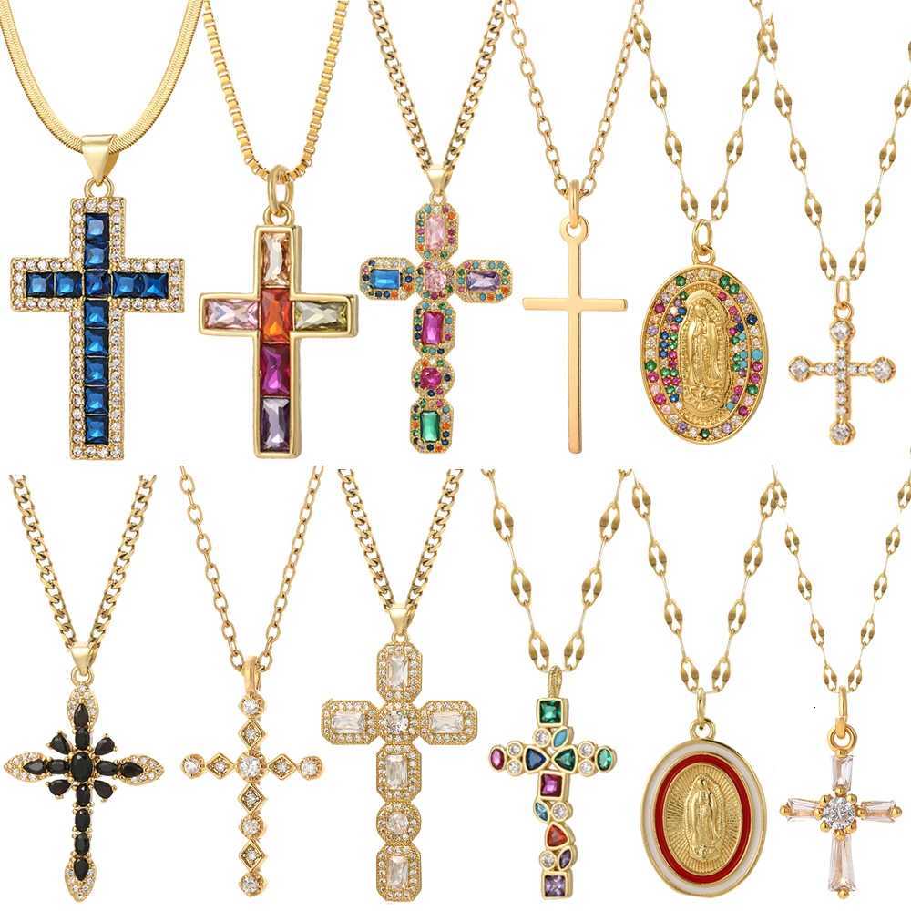 Cross Womens Pendant Collar Gold Color Our Lady Choker Jesus Necklace for Women Long Stainless Steel Chain Amulet Collars XJ250717