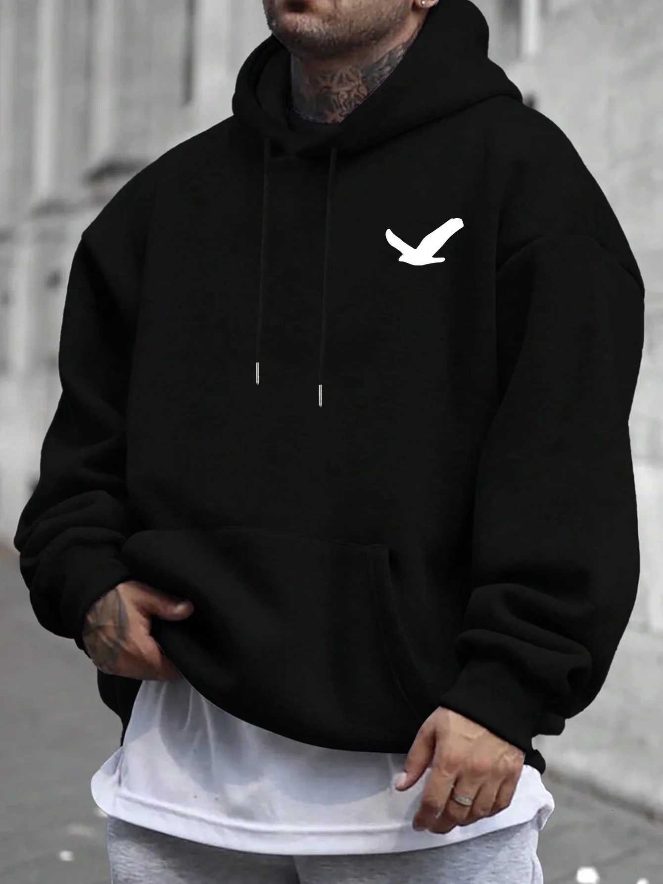 Mens Casual Hooded Sweatshirt Print Kangaroo Pocket Adjustable Drawstring Hood Machine Washable Regular Fit Casual Wear Hoodie W251021