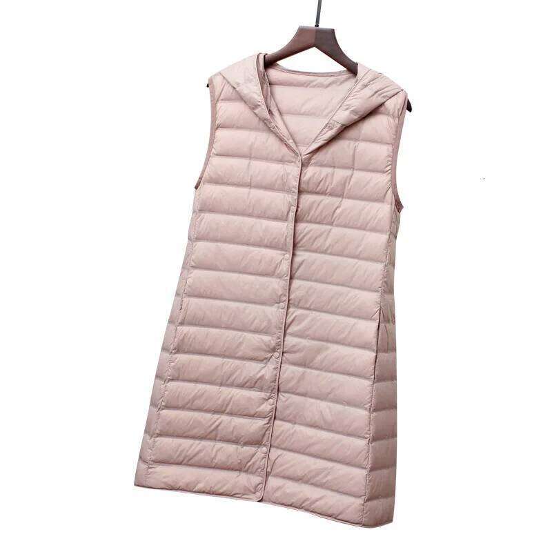 Women Ultra Light Long Vest With Hood Casual Slim Waistcoat 90% White Duck Down Gilet New 2025 Fashion Hot Sale womens coat