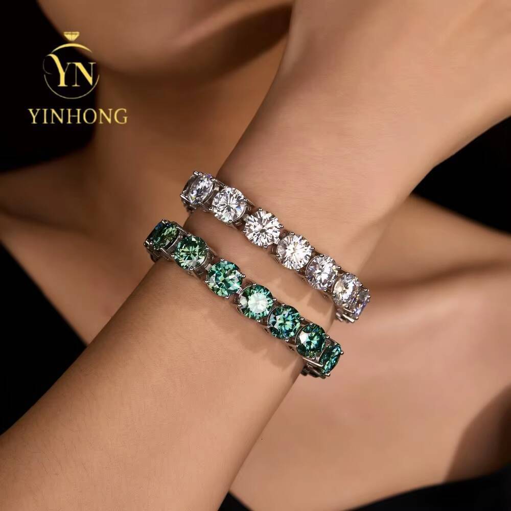 Big Guy 925 Silver Gra 85ct Vvs Moissanite Diamond Tennis Chain Bracelet Fine Hip Hop Jewelry For Men Women