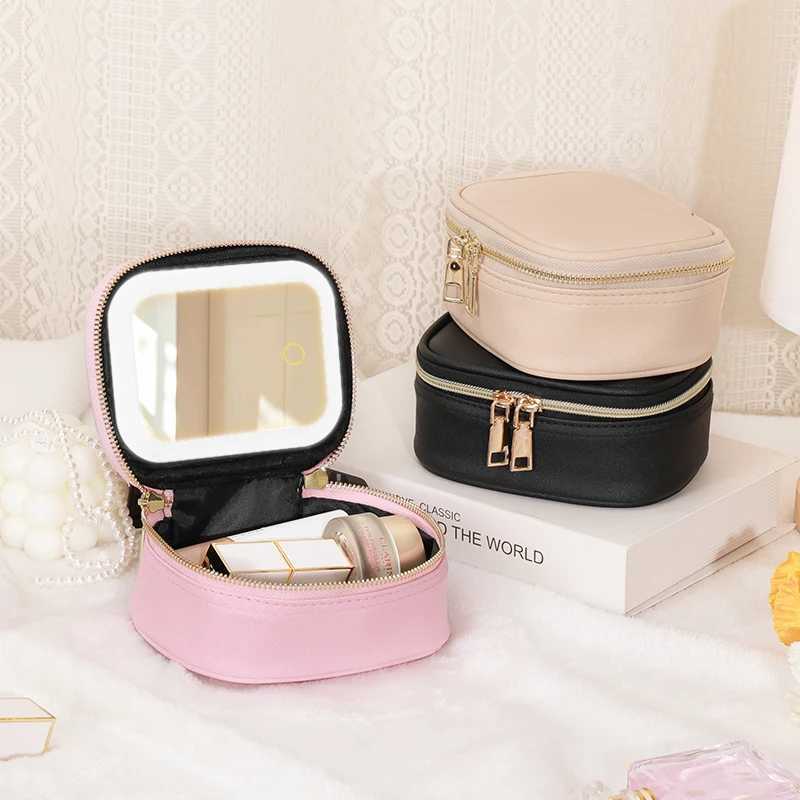 1 PC PU leather Makeup Bag Portable travel odorless jewelry and makeup storage bag with led lights and detachable mirrorW251021