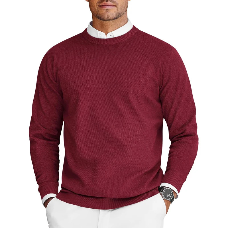 Mens Crew Neck Sweaters Long Sleeve Lightweight Knit Dress Pullover Sweaters Solid Color Oversize Streetwear Man 251021