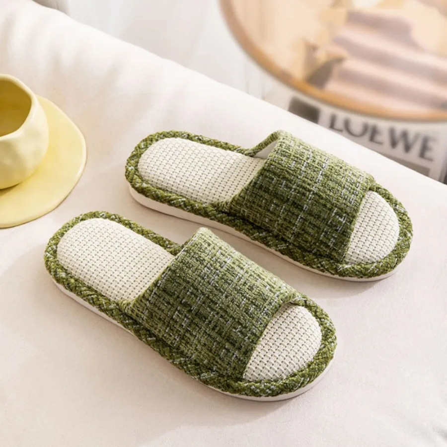 Womens Fashion Home Linen Couple Slippers Breathable Home Shoes Moisture Absorbing Anti slip Cotton Linen Slippers 251021