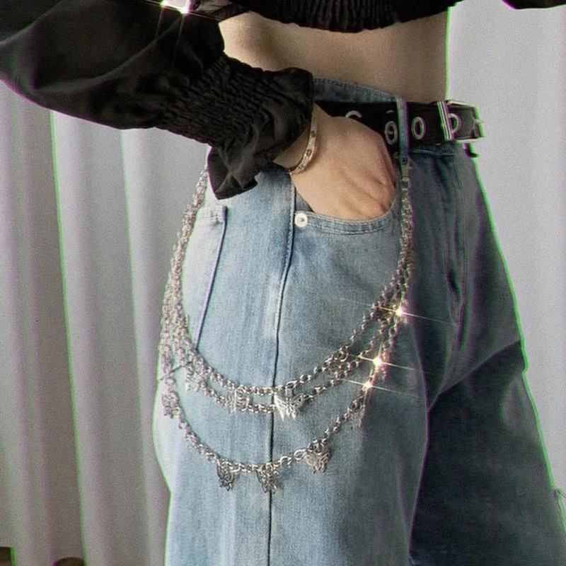 Punk Street Butterfly Belt Waist Chain Male Women Pants Chain Multi Layer HipHop Hook Trousers Keychain Jewelry 251021