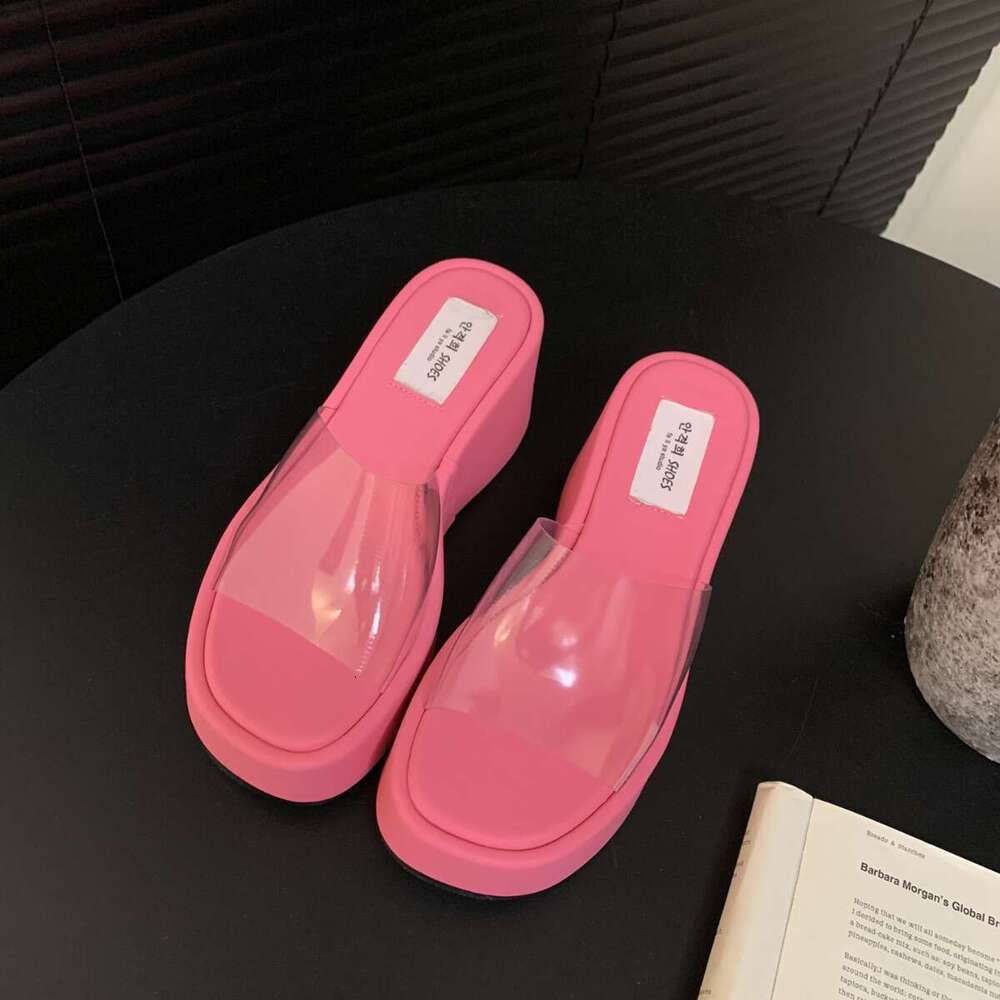 2025 Designer Shoe Summer New Fashion Thick-Soled High Heel Wedge Transparent One-Strap Sandals Slippers for Women
