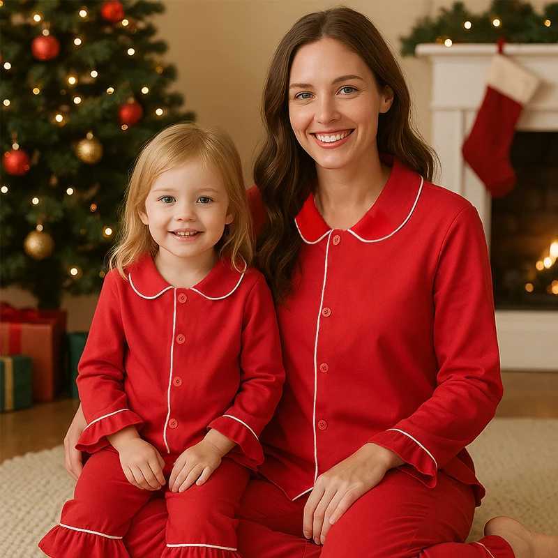 2025 Christmas Family Matching Kids Boys Girls Pajamas Set Cotton Women Sleepwear Custom Print Family Matching Loungewear L251021YEEG