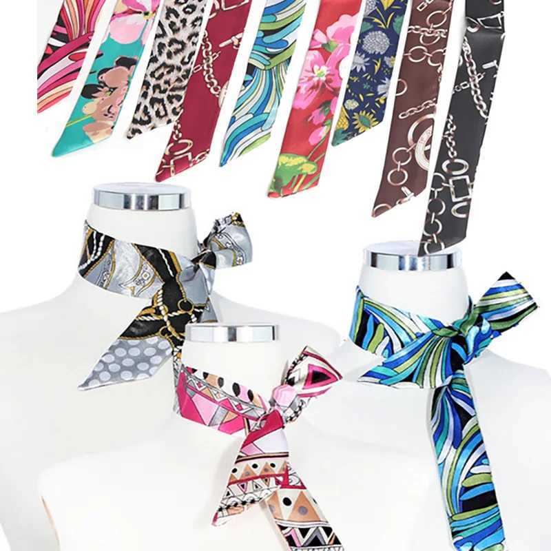 Women Print Flower Small Scarf Handle Bag Ribbons Fashion Head Scarf Small Long Skinny Scarves Headbands Tie Accessories W251021