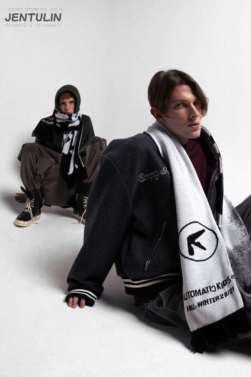 Men Scarf Winter Y2k Streetwear Black Knitted Aphex Twin Goth Shawl Scarves Korean Harajuku Hip Hop Punk Warm Unisex Accessories W251021