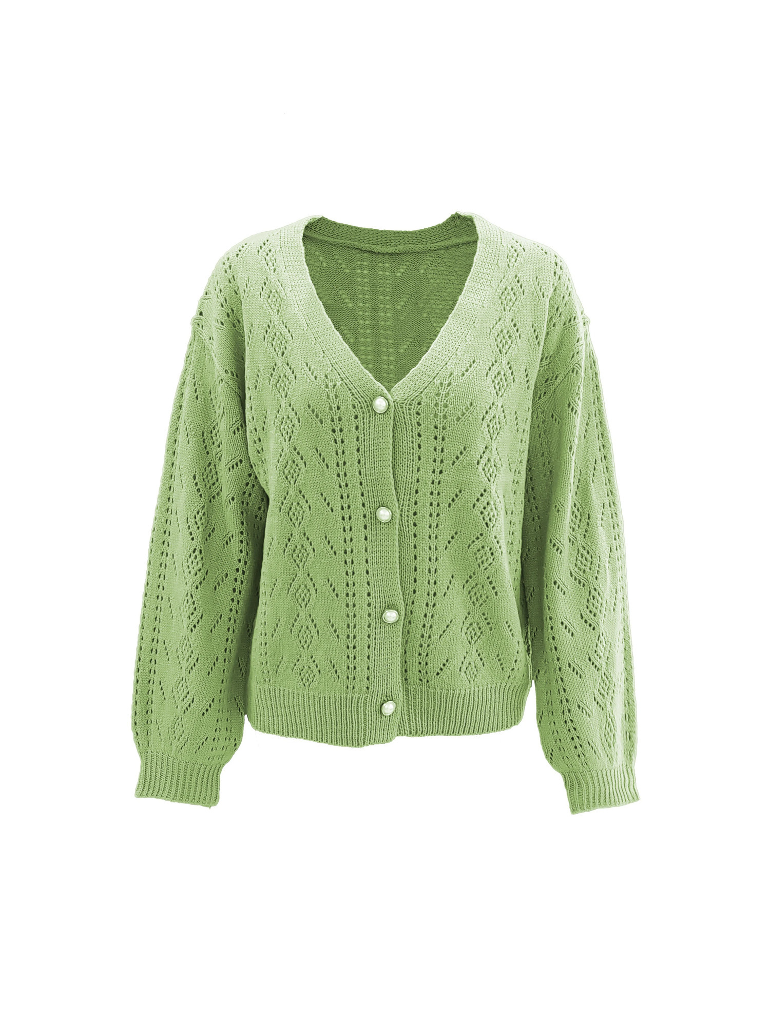 V Neck Cut Out SingleBreasted LongSleeved Woolen Cardigan 251017