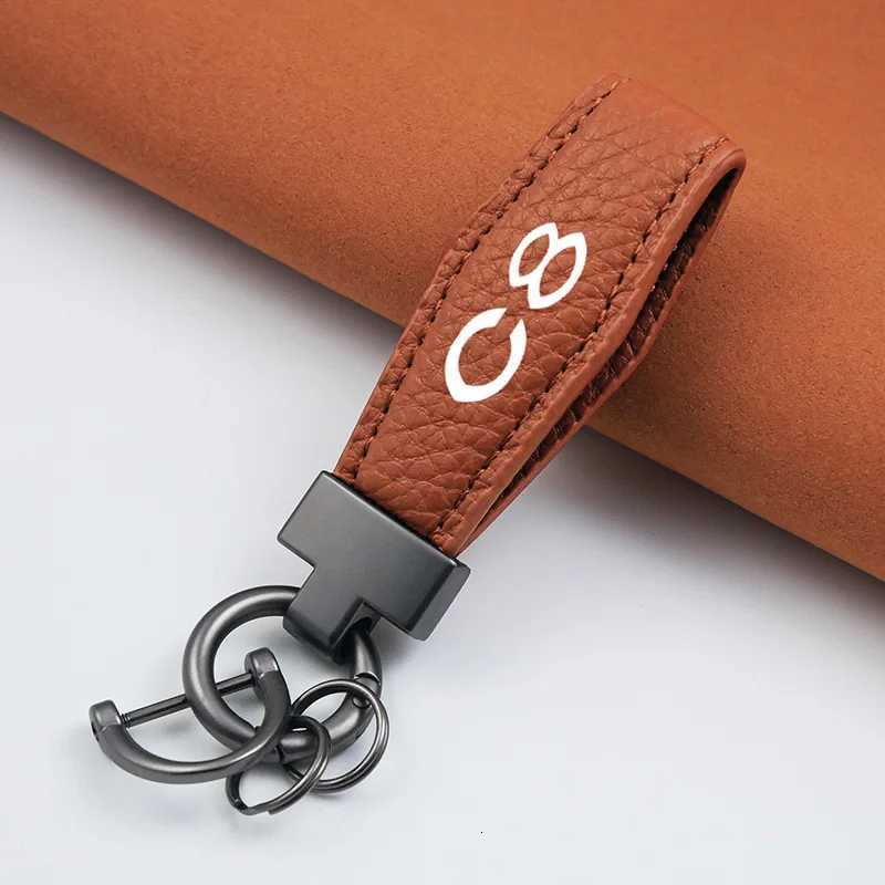 Luxury Genuine Leather Plaid Keychain Women Men Black Buckle Car Chain Holder with For Citroen C8 Auto Accessorie Antiloss W251021