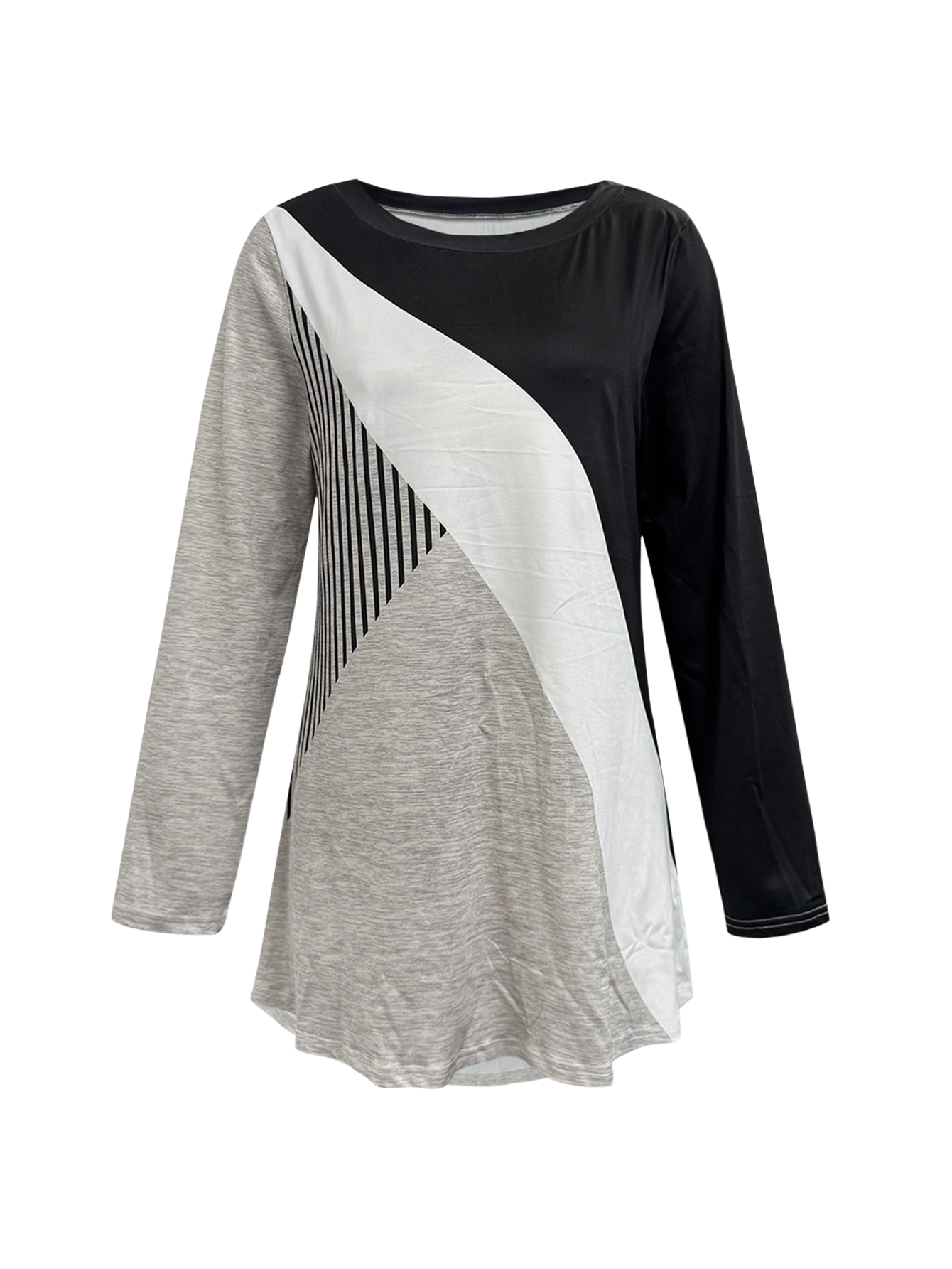 Women's Autumn New Geometric Printed Long Sleeve Top, Milk Silk Fashion Casual Commute Versatile Women's T-Shirt (S-XXL, Mixed Color)-CF5386