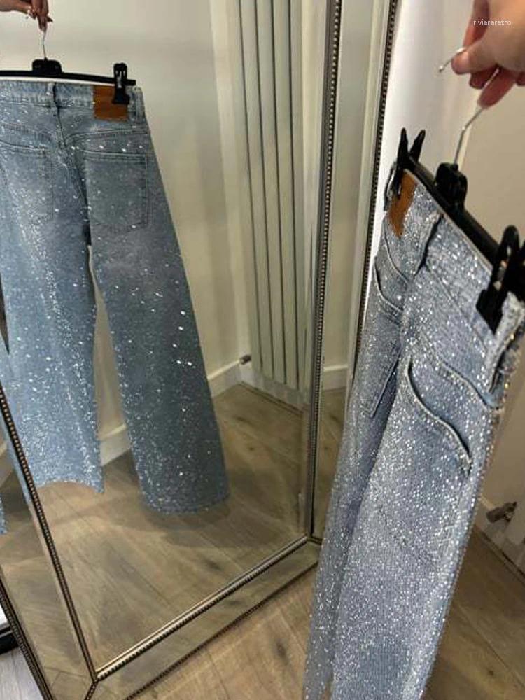 Women's Jeans Y2K Sequin Straight Zipper Wide Leg Women Loose Casual Denim Pants 2025 Spring Summer Female Trousers High Street Clothes Z260313
