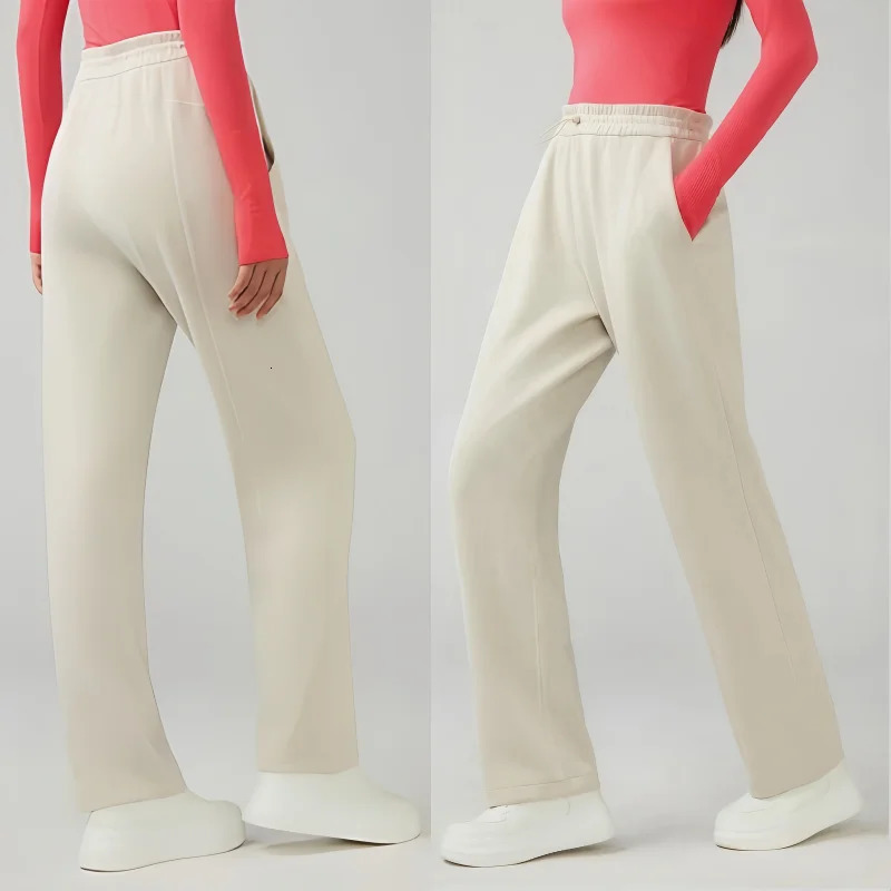 Air Layer High Quality Yoga Pants Women Waist Legging Loose Straight Wide Leg Running Pocket Sport Leisure Workout Leggings 251017