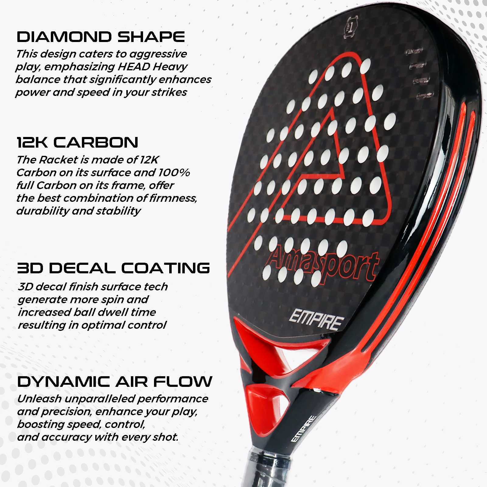 AMA SPORT Padel Racket 3K2K8K Carbon Fiber Adult Water Drop Professional Soft EVA Surface High Balance Sports Paddl W251021