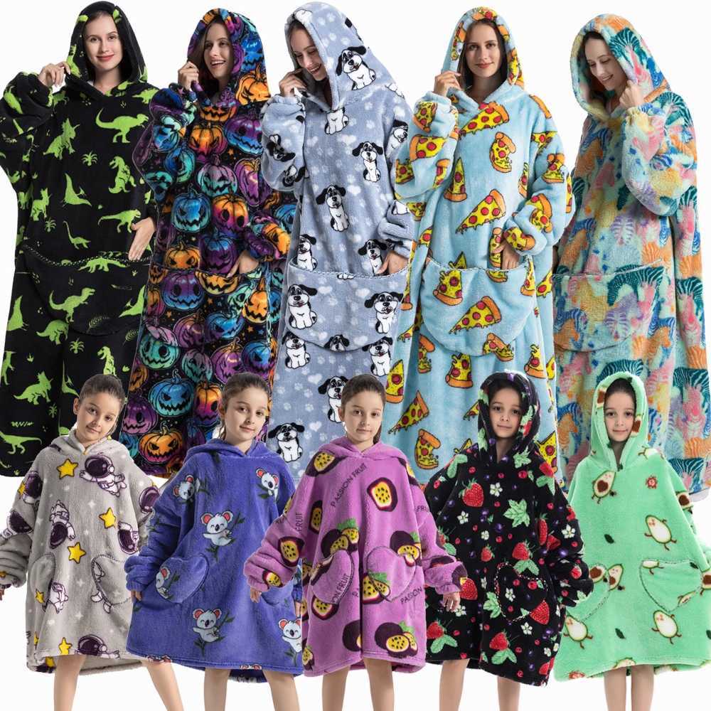 Family Matching Outfits Winter Women Flannel Warm Hoodies Adult Oversized Sweatshirts Child Hooded Pullover Mother kids Clothing L251021Q39O