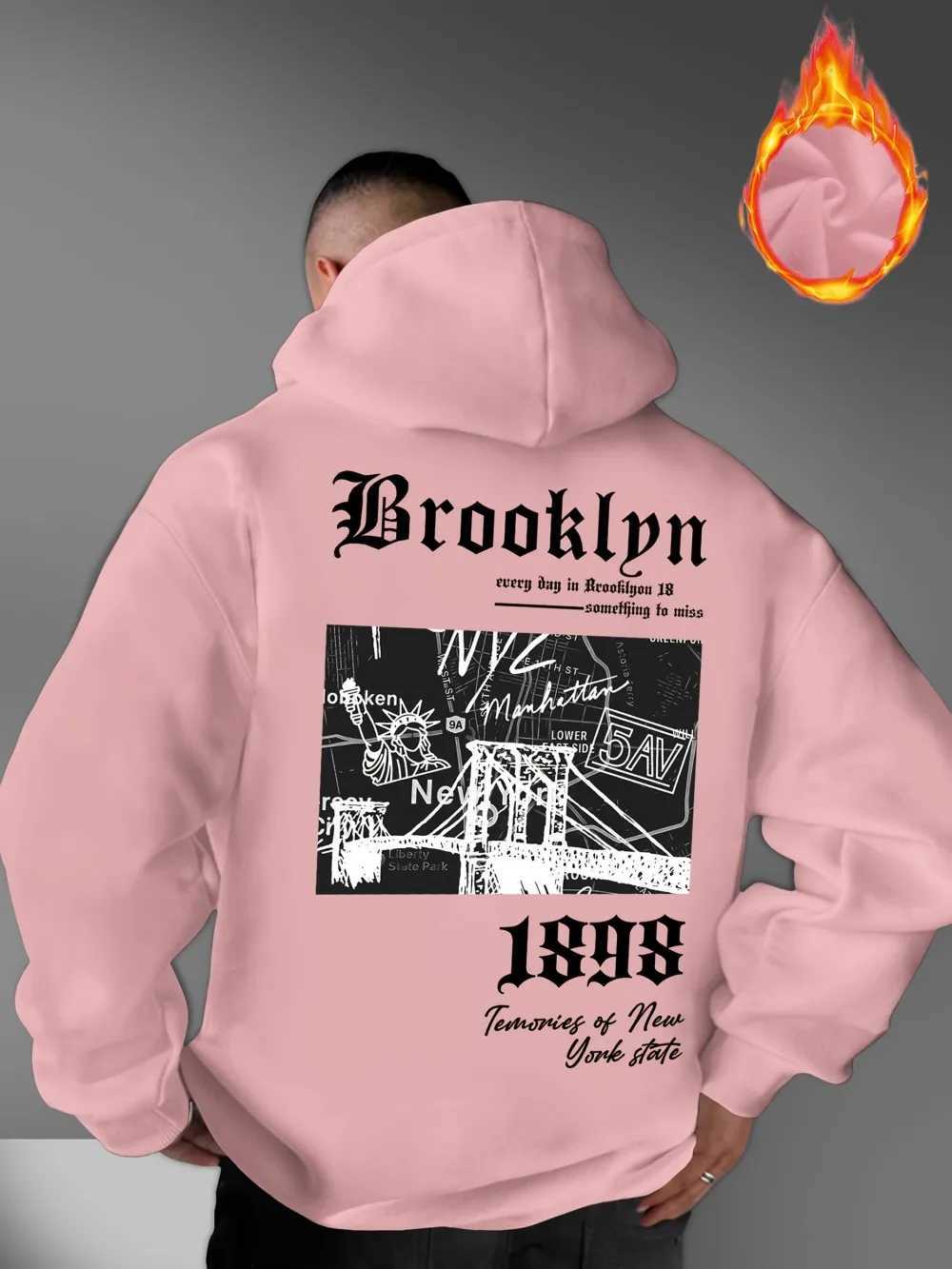 Fashionable mens autumn gothic letter retro landscape print micro elastic comfortable hooded sweatshirt outdoor street style to W251021