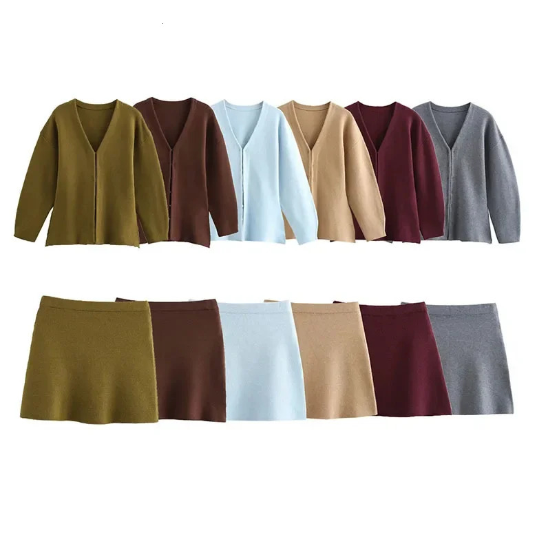 Fashionable Knitted Jacket And Mini Skirt Womens Ensemble Simple Winter Arrival Bodycon Halflength Skirt Set 251013