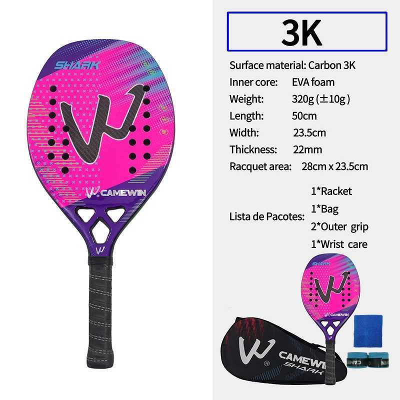 Camewin 3k Beach Tennis Racket Carbon Fiber Rough Surface 2024 New Outdoor Sports Tennis Racket Adult Use for Both Men and Women W251021