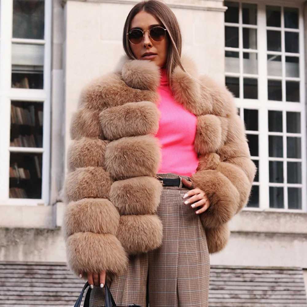 QUEENTINA Fox Fur Coat Real Winter New Outwears Womens Fashion Luxury Jacket High Quality Clothing Natural And Stand Collar Y251105