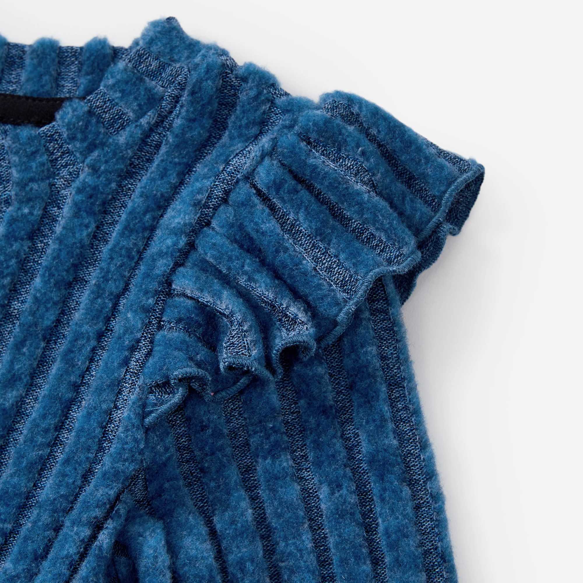 Family Matching Sets Blue Ribbed Long Sleeves Henley Neck Top Tie Side Dress L251021PXR1