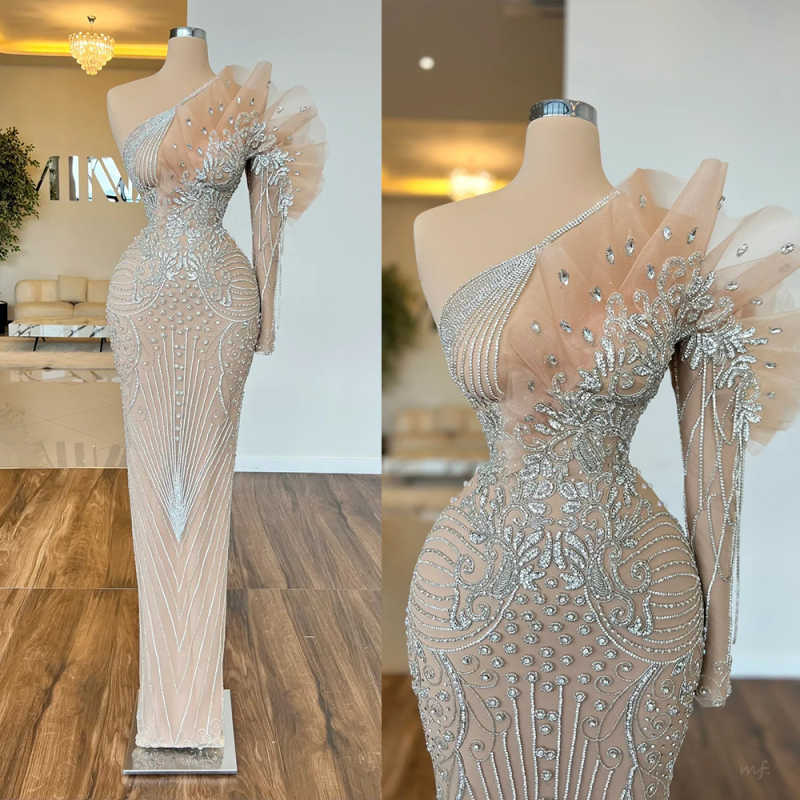 Gorgeous Evening Dresses Mermaid One Shoulder Rhinestones Crystals Sleeveless Formal Occasion Backless Prom Gowns Party Dresses Custom Made Vestidos d