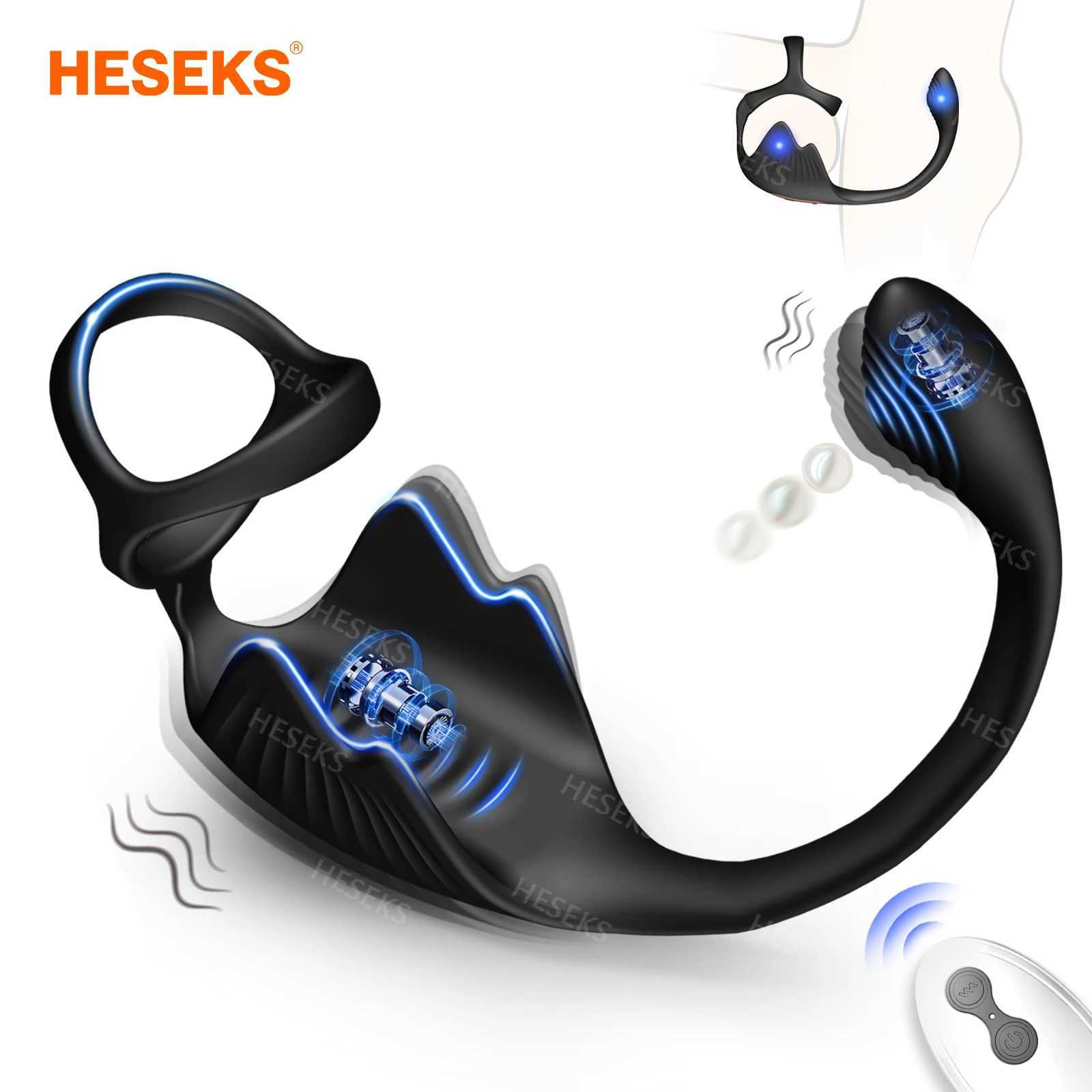 HESEKS 3 in 1 Prostate Massager Vibrating Cock Ring Anal Plug with Mini Bullet Taint Stimulator Remote Control Mens Sex Toys 18 L251021