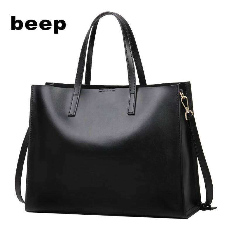 Beep New Superior Cowhide Fashion Genuine Leather Simple Women Leather Tote Shoulder Big Women's Bag 251021
