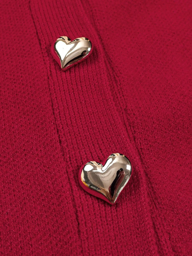 AutumnWinter Arrivals y Fashion n HeartShaped Metal Buckle Cardigan Elegant and Versatile Knitwear Top for Women 251017