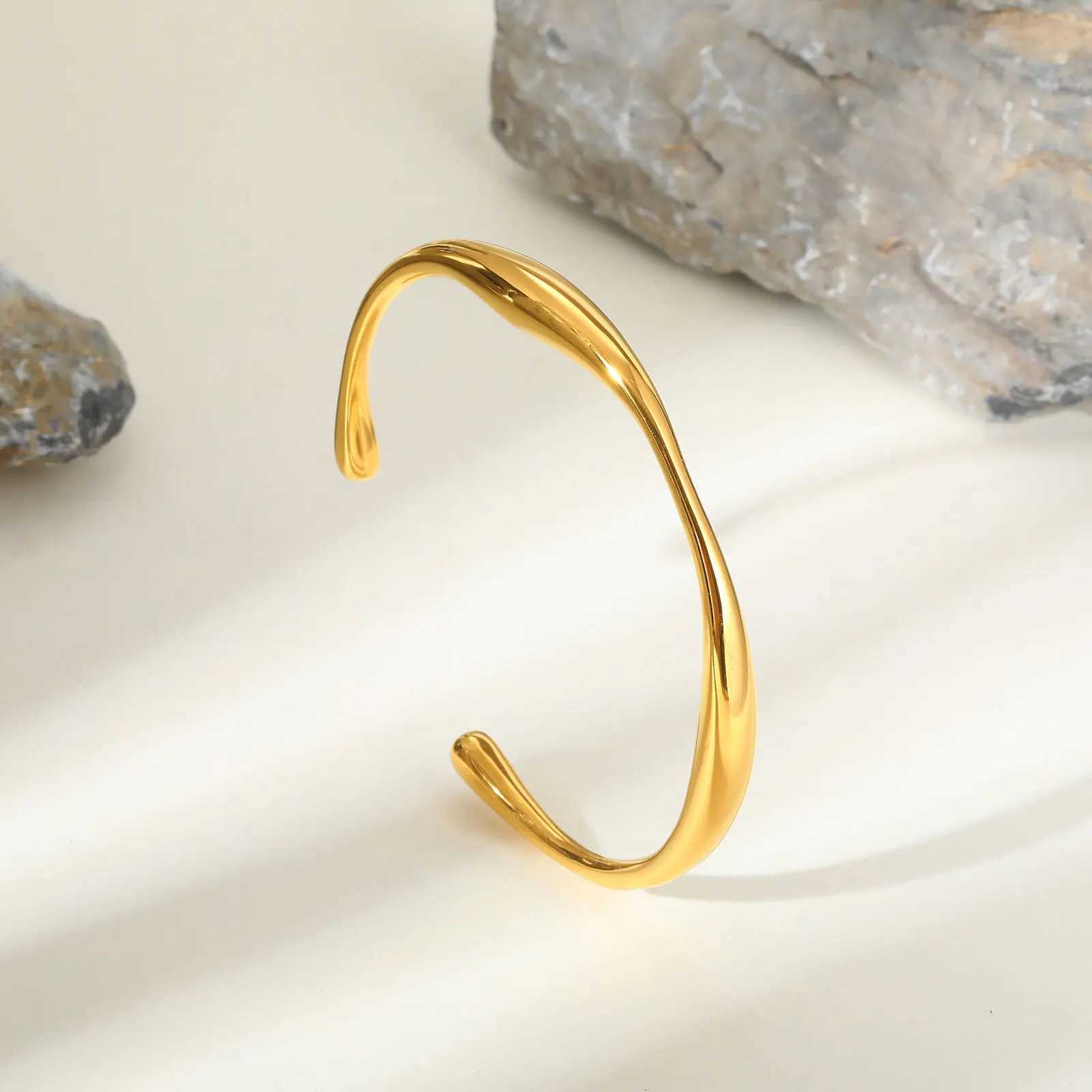 Vnox Stainless Steel Wrist BraceletGold Color Simple Dainty Irregular Geometric Opening BangleMinimalist Women Jewelry Party J251021