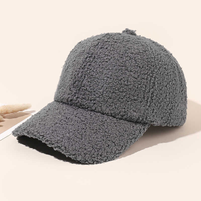 Autumn Winter Unisex Casual Warm Lamb Wool Baseball Cap Street Style Plush Solid Color Simple Duckbill Cap H251020