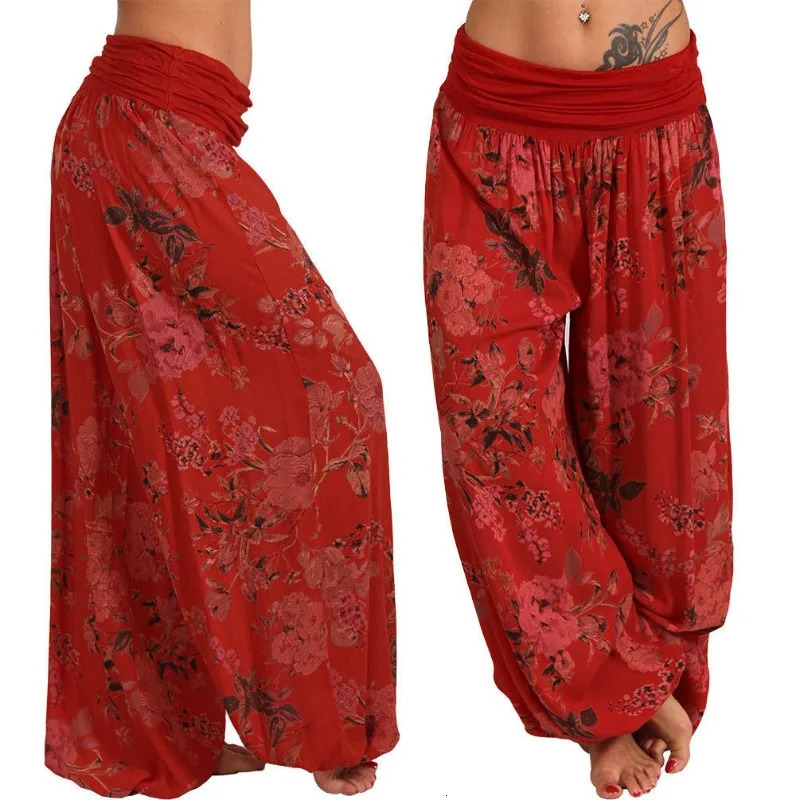 European and American womens clothing long style harem pants digital print wide leg casual plus size 251015