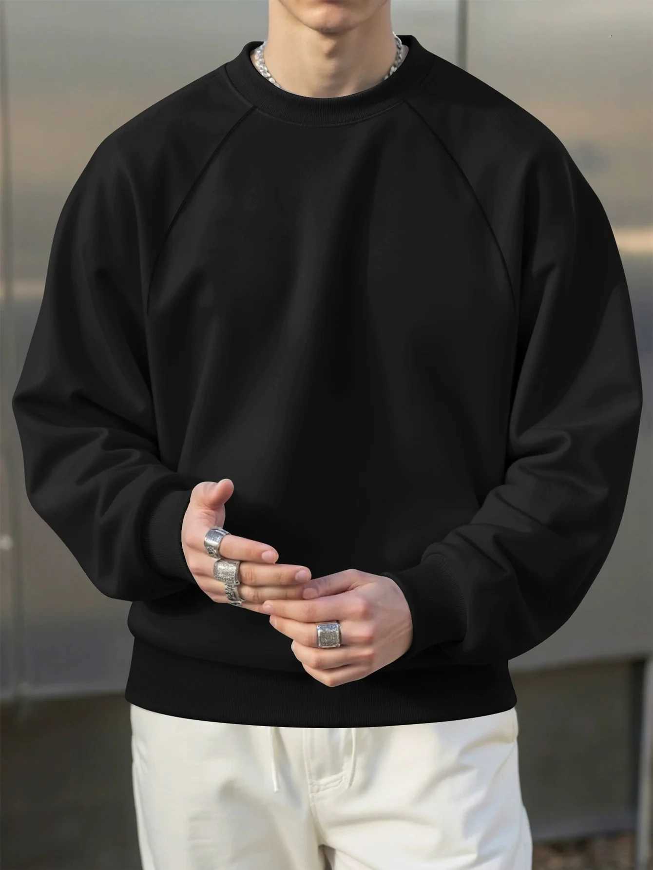 Spring and autumn mens roundneck pullover sweater with added insulation and thickness 250g loose fit large size with shou W251021