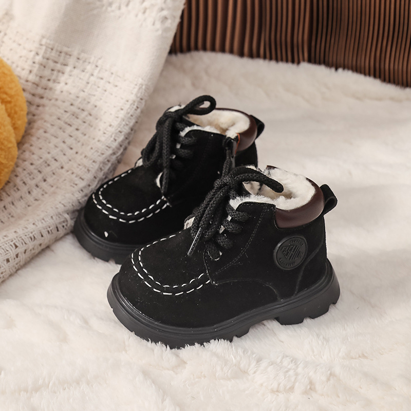Waterproof anti slip cotton boots for boys with plush insulation children's snow boots with thickened thickness winter cotton shoes for girls Fre
