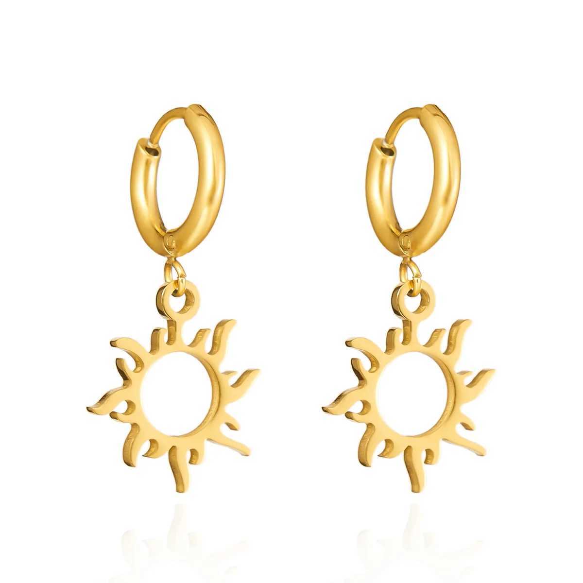 Stainless Steel Hollow Sun Pendant Drop Earrings For Women Men Fashion Minimalist Sunflower Dangle Earring Temperament Jewelry J251021